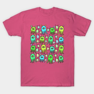 One Eyed Monsters and Scary Ghosts Pattern T-Shirt